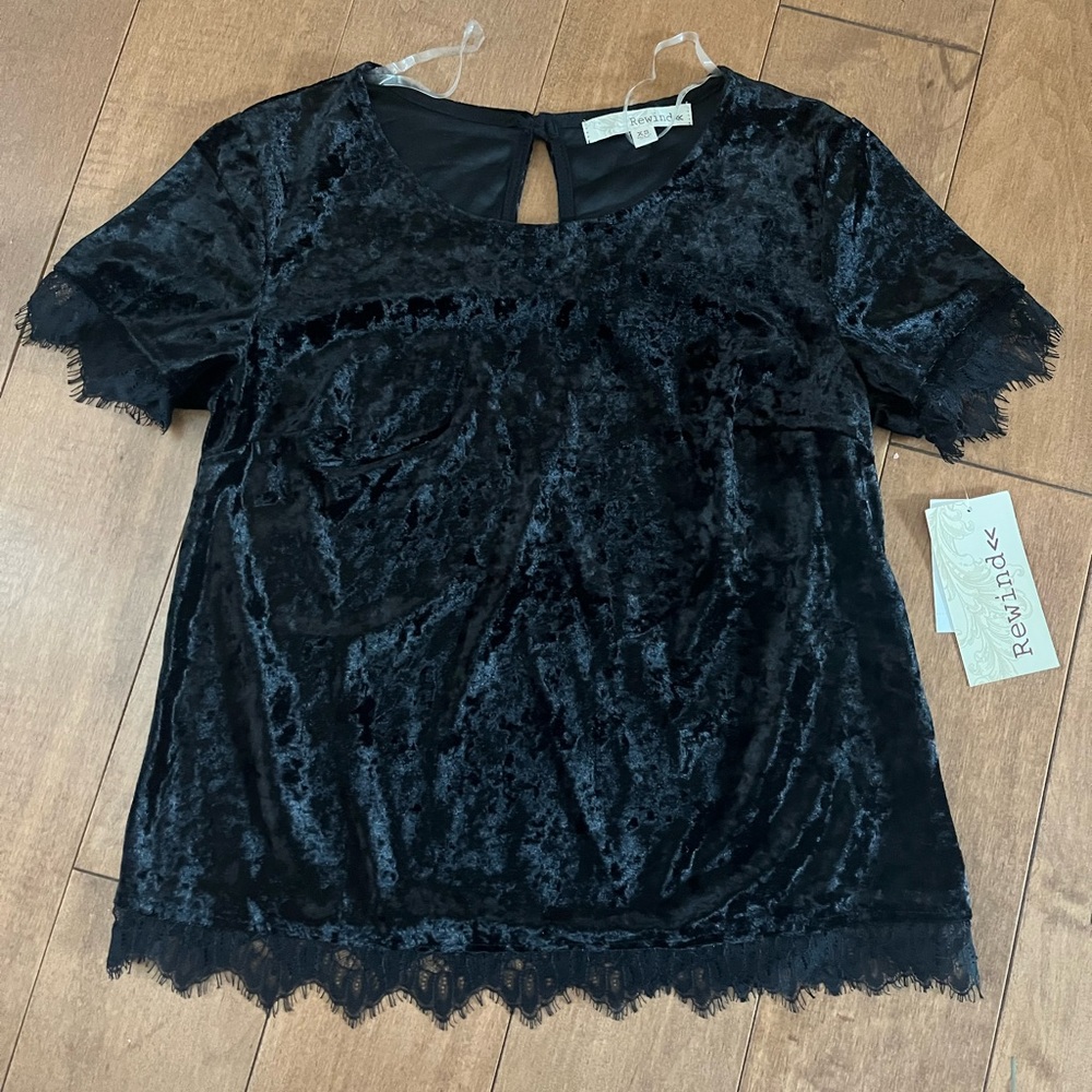 Black velour lace T shirt
